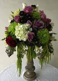 Dramatic Centerpiece Of Hydrangea Dahlia Rose And Green Fuji Mums With Ornamental Hydrangea Flower Arrangements Large Floral Arrangements Flower Arrangements