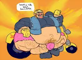 1boy 1male ass balls belly biceps big ass big belly big butt big  moobs bike bulge facial hair fat fat man flexing flexing arm flexing bicep  gay human human