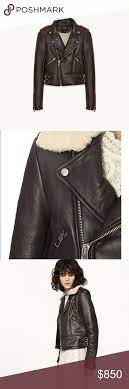 Maje Basou Leather Jacket 36 Removable Collar Leather Jacket Dark Brown Leather Jacket Jackets