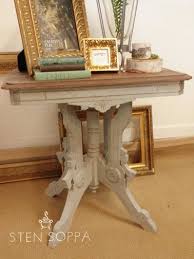 Distressed Grey Eastlake Side Table With White Washed Walnut Top Eastlake Furniture Painted Table Painted Furniture
