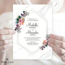 Hexagon Wedding Invitation Set Marble Wedding Invite Etsy Hexagon Wedding Wedding Invitation Sets Printable Wedding Invitations