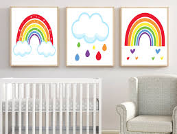 Rainbow Wall Art Clouds Rainbow Art Prints Or Canvas Set Of Etsy Rainbow Wall Art Rainbow Nursery Nursery Wall Art