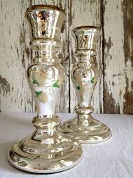 Shop mercury glass candle holders and other mercury glass decorative objects from top sellers around the world at 1stdibs. Reserved Antique Mercury Glass Candlesticks Silver With Etsy Mercury Glass Candlesticks Antique Glass Bottles Mercury Glass