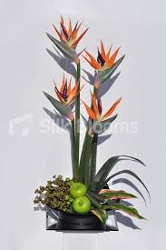 Artificial Bird Of Paradise Flower Arrangement Uk Shop Artificial Orange Bird Of Paradise And Fresh Touch Orchid Arrangement With Images Artificial Flowers Wedding Artificial Flower Arrangements Flower Display