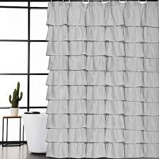 Volens Gray Grey Ruffle Shower Curtain Fabric Cloth Rustic Shower Curtains For Bathroom 7 With Images Rustic Shower Curtains Fabric Shower Curtains Ruffle Shower Curtains
