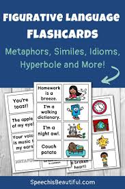 Figurative Language Flashcards Metaphors Similes Idioms Hyberbole And More Figurative Language Language Therapy Activities Teaching Figurative Language