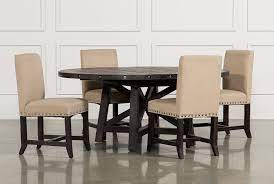 Jaxon 5 Piece Round Dining Set With Upholstered Chairs Living Spaces White round pedestal dining table with leaf.