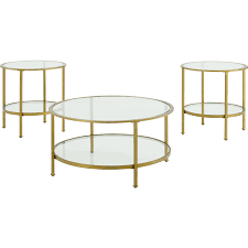 Rated 4 out of 5 stars. Crosley Kf13020gl Aimee 3 Piece Coffee 2 Side Tables Set In Gold Glass