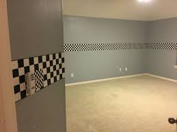 Light Grey Walls With Checkered Flag Ribbon Wallpaper Border And Checkered Flag Ligh Small Modern Living Room Contemporary Dining Room Decor Living Room Modern