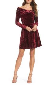 Chelsea28 Off The Shoulder Velvet Fit Flare Cocktail Dress Fit Flare Cocktail Dress Winter Wedding Outfits Dresses