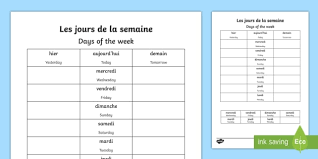Month and day of the week vocabulary is very basic and should be included in every beginner course. Worksheet Days Of The Week English French Teacher Made