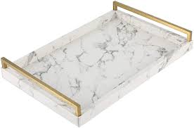 This round marble effect tray with a shimmering metal rim and marble featured base is stylish and sophisticated. Amazon Com Wv Coffee Table Serving Tray Faux Leather White Marble Finish With Brushed Ti Gold Stainless Steel Handle For Living Room White Home Kitchen