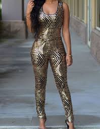 Black And Gold Sequin Romper Black And Gold Sequined Geometric Pattern Bodysuit Women Tank Jumpsuit Jumpsuit Fashion Fashion Black And Gold Outfit