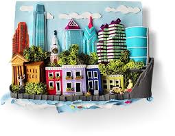 This City Scene Shows The Philadelphia Skyline Compressed Into A Colorful And Small 7 1 X2f 2 Quot X 5 1 Polymer Clay Painting Clay Projects Clay Wall Art