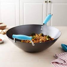 Tasty Carbon Steel 14 Non Stick Blue Wok With Helper Handle Walmart Com Carbon Steel Wok Wok Basic Kitchen