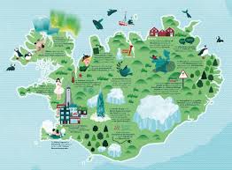 Illustrated Map Of Iceland With Interesting Sightseeing Objects And Some Funny Facts Illustrierte Karten Karte Island Karten Projekte