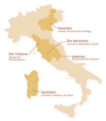 Karte von 20 italienischen regionen. Italien Reisefuhrer Toskana Maremma Umbrien Venetien Sardinien Sizilien