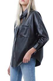 French Connection Rhodes Faux Leather Shirt Nordstrom Leather Shirt Leather Blouse Faux Leather Shirt Outfit