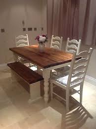 Rustic Farmhouse Shabby Chic Solid 6 Seater Dining Table 4 Chairs And Bench 6 Seater Dining Table Dining Table Table
