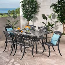 Marietta Outdoor 7 Piece Cast Aluminum Black Sand Dining Set Patio Dining Set Patio Dining Cast Aluminum Patio Furniture