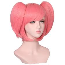 Blue straight medium pigtail ponytail women cosplay anime hair wig wigs +wig cap. Amazon Com Colorground Short Pink Costume Wig With 2 Ponytails Beauty