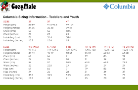 Columbia Youth Jacket Size Chart