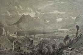 The Queen's View, Lake of Lucerne, from the Pension Wallis, by Collingwood Smith. An original woodcut engraving from the Illustrated London News, 1869. A rare, original print from The Illustrated London News,