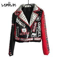 Lordlds Leather Jacket Women 2019 New Spring Neveda Fashion Turn Down Collar Punk Rock Jackets With Leather Jacket Leather Jackets Women Studded Leather Jacket