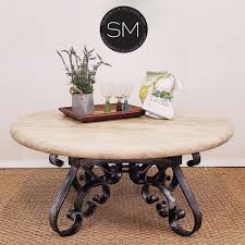 Coffee table contemporary drum hand crafted iron copper finish. Outdoor Travertine Round Coffee Table With Hand Forged Etsy