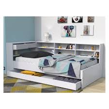 Lit coffre 140x190 cm zoe gris et bois clair. Marque Generique Lit Avec Tiroirs Et Etageres Renato Ii 90x190cm Blanc Cadres De Lit Rue Du Commerce