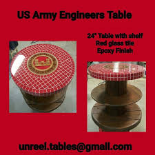 Unreel Tables Gmail Com 24 Wooden Wire Spool With Red Glass Tile Wooden Us Army Engineers Insert With An Epoxy Finish And A Epoxy Finish Red Glass Glass Tile