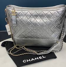 Chanel Gabrielle Silver Metallic Leather Hobo Bag -Large