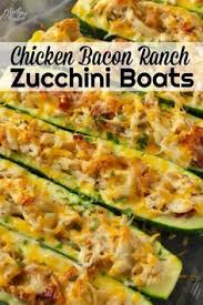 This Low Carb Zucchini Boats Is Amazing Zucchini Boats Filled With An Amazing Chicken Bacon Ranch Low Carb Zucchini Zucchini Boat Recipes Chicken Bacon Ranch
