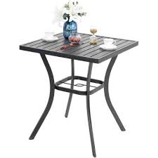 A patio bar table can function well in both commercial and private settings, and their sleek and understated stature makes them easy to incorporate into nearly any patio furniture arrangement. Umbrella Hole Square Metal Patio Tables Patio Furniture The Home Depot