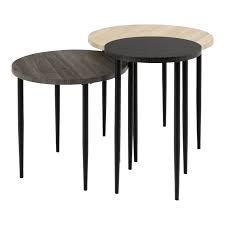 Set includes round coffee table and stored under this table is four triangular ottomansstools. 3 Piece Round Nesting Coffee Table Set Birch Af3pnestctbh