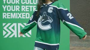 The team's third jersey in 2001, originally colored with red gradients, but now green. Vancouver Canucks Reverse Retro Reveal Facebook