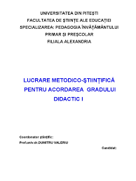 Meseria de educator / educatoare: Lucrare Metodico Stiintifica De Acordare A Gradului Didactic I