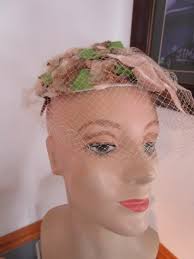 Vintage Ladies Miss Sally Victor Flower Covered Netting Pillbox Hat With  Side Combs.