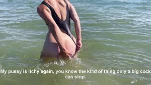 On the public beach, my husband has to keep the chastity cage
