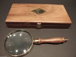 4 5x Antique Style Magnifying Glass Brass W Wood Turned Hand Lens Desktop Box Hand Lens Magnifying Glass Antique Style