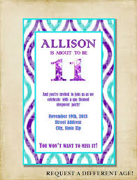 Black And White Free Teenager Printable Printable Birthday Invitations Girl 11th Birthday Party Invitation Purple Aqua By Ashleymartindesigns Girl Birthday Party Invitations 13th Birthday Invitations Spa Party Invitations