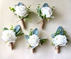 Check out this diy bouquet from fiftyflowers featuring six different types of eucalyptus! Boho Rose Boutonniere With Eucalyptus Realistic Rose Wedding Etsy