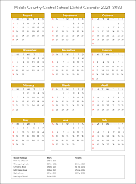 Middle Country Central School District Calendar Holidays 2021 2022