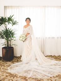 This Full Lace White Saree Gown Is Stunning Option For Your White Wedding If You Re Not Comforta Christian Bridal Saree Wedding Reception Dress Reception Dress