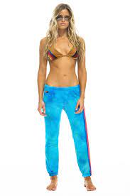 Women S Hand Dyed 5 Stripe Sweatpants Blue Neon Rainbow Aviator Nation
