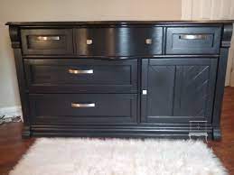Black dresser with leather pulls. Vintage Pulaski Dresser Refinished In Black Leather Drawer Pulls Updated To Modern Brushed Nickel Dresser Refinish Refinished Timeless Pieces
