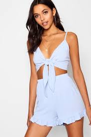 Tall Tie Front Top Shorts Two Piece Boohoo Women Fashion Inspo Outfits Fashion