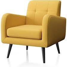 The arms have a nice graceful curve that i think really makes this upholtered chair stand out from all the others. Buy Justroomy Upholstered Mid Century Modern Accent Chair Comfortable Fabric Armchair Bedroom Chair Living Room Chair With Arms Black Wooden Tapered Leg Removable Seat Cushion Yellow Online In Indonesia B08b68yhxw