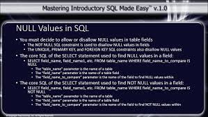 Null Values In Sql - Tutorial - Teachucomp, Inc.
