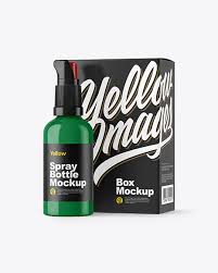 Glossy Spray Bottle With Box Mockup In Bottle Mockups On Yellow Images Object Mockups